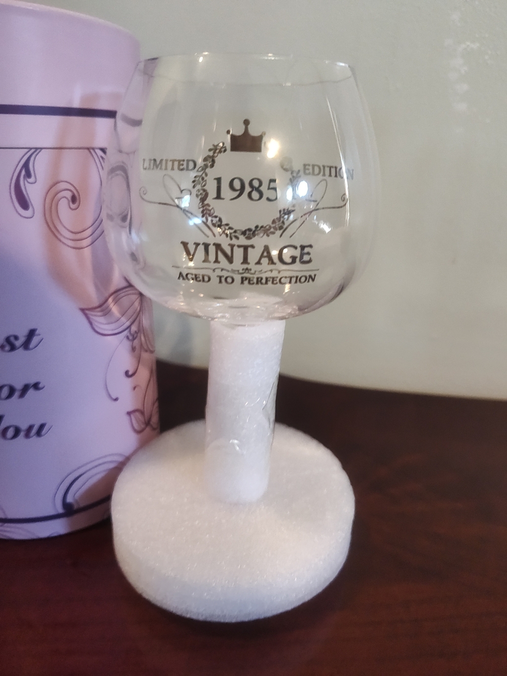 Vintage Gold-Print Clear Wine Glass Favor